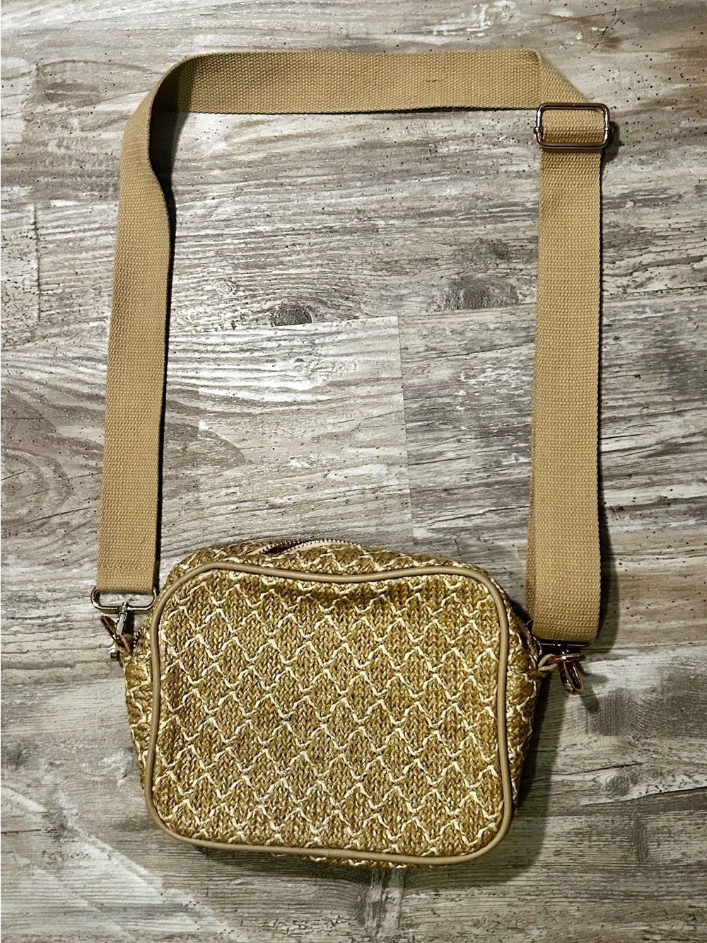 Woven Gold Crossbody Bag with Adjustable Strap